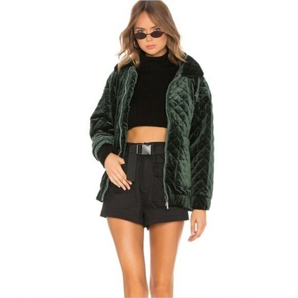 I.AM.GIA Contraband Quilted Green Velvet Velour Puffy Oversized Bomber Jacket XS - Picture 1 of 8